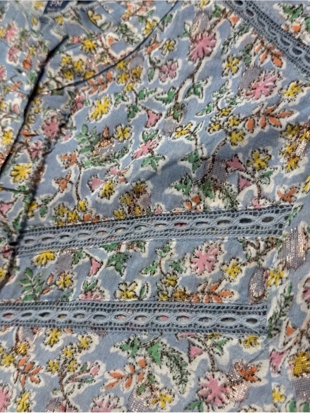 Democracy Light Blue Floral Ruffle-Neck Blouse